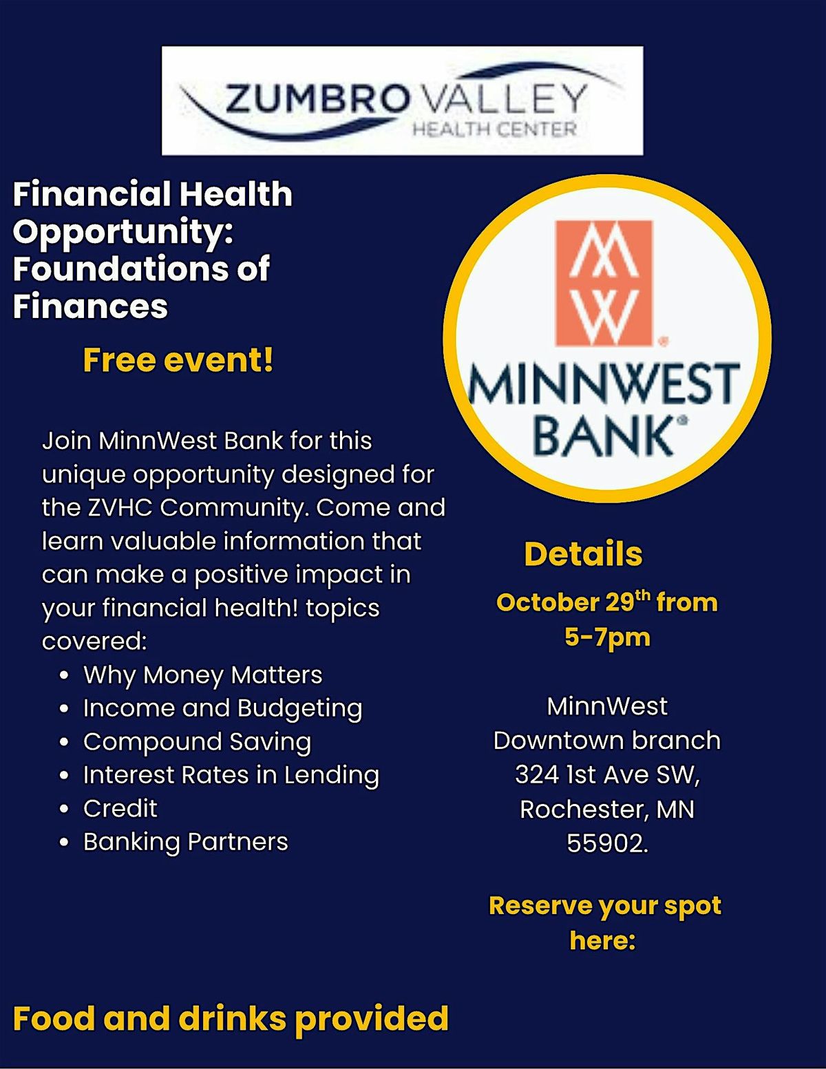Foundations of Finances with MinnWest Bank for ZVHC Community