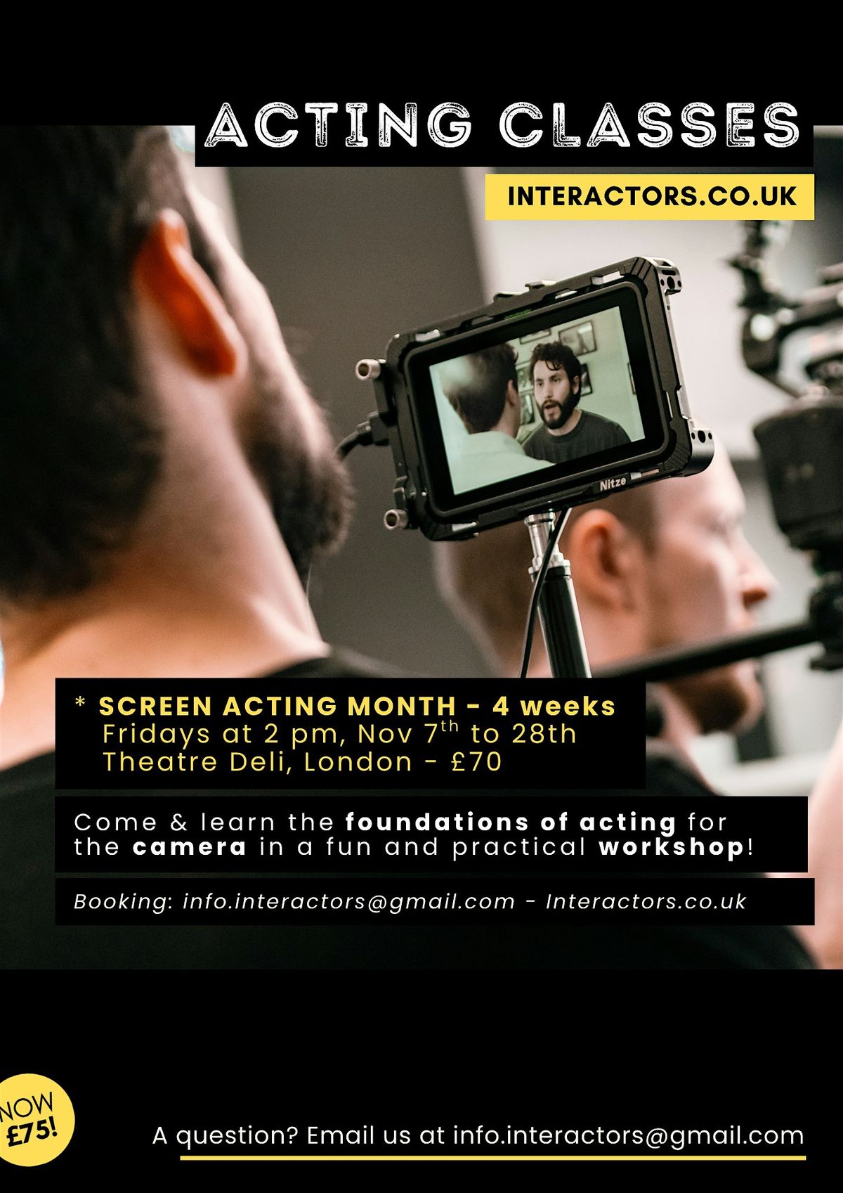 Introduction to Screen Acting 4 sessions - November \u00a370
