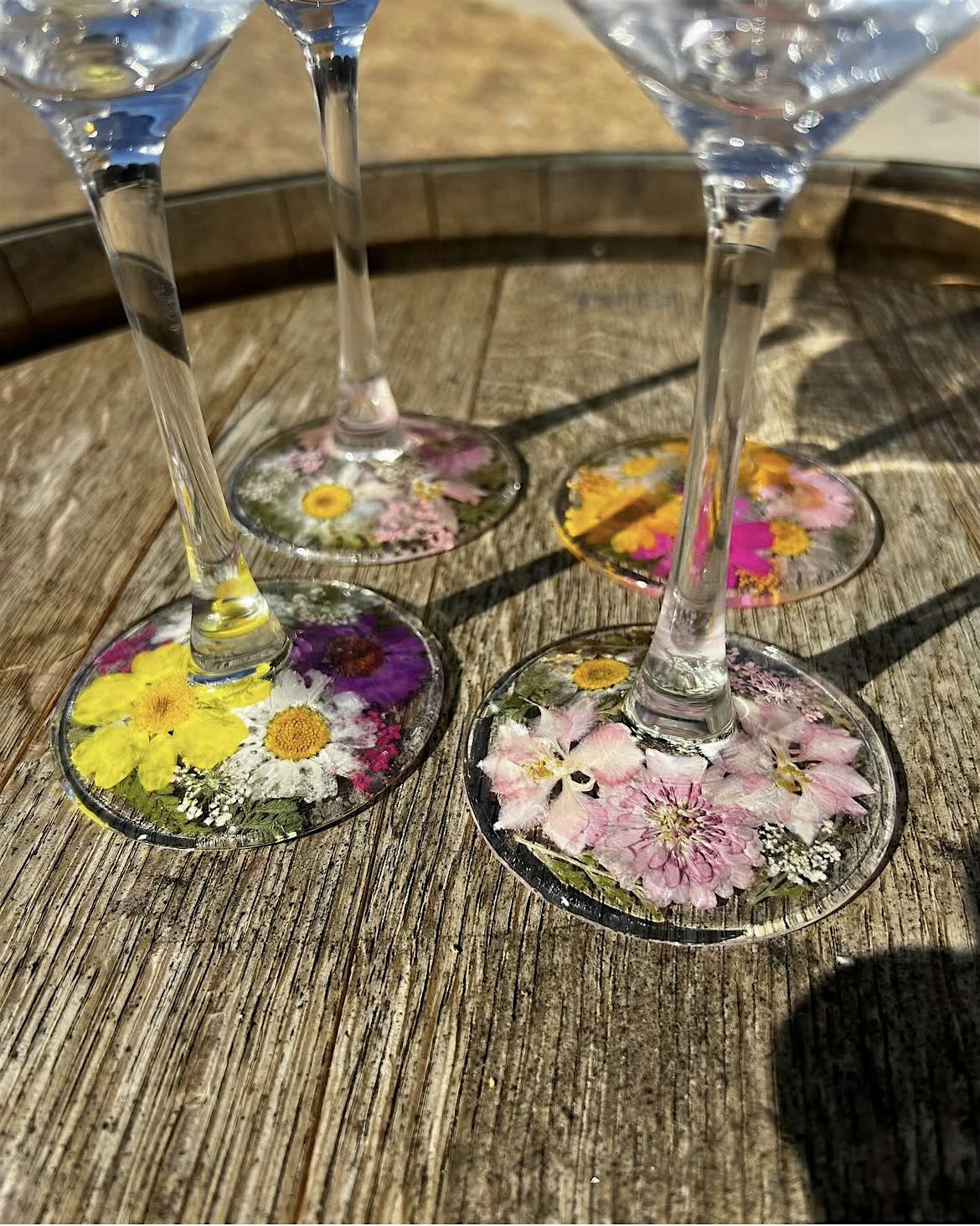 Wild Creative and Free w\/ Peltzer Winery Pressed Flower Resin Wine Glasses