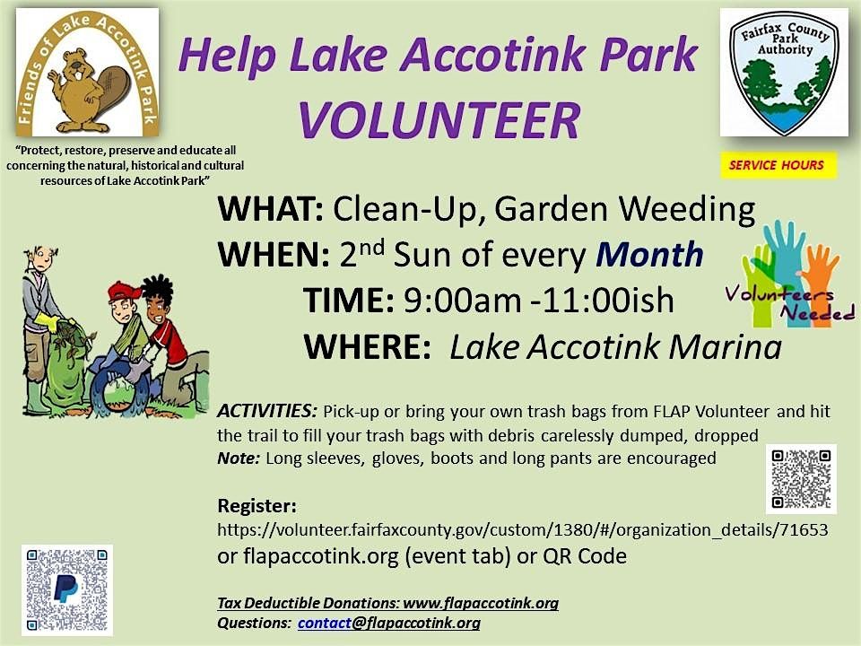 MONTHLY LAKE ACCOTINK PARK CLEAN-UP