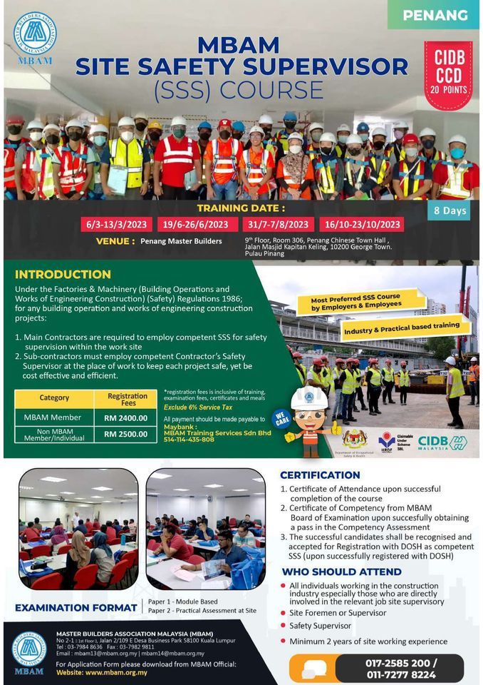 [Penang] MBAM Site Safety Supervisor (SSS) Course at Penang Master ...