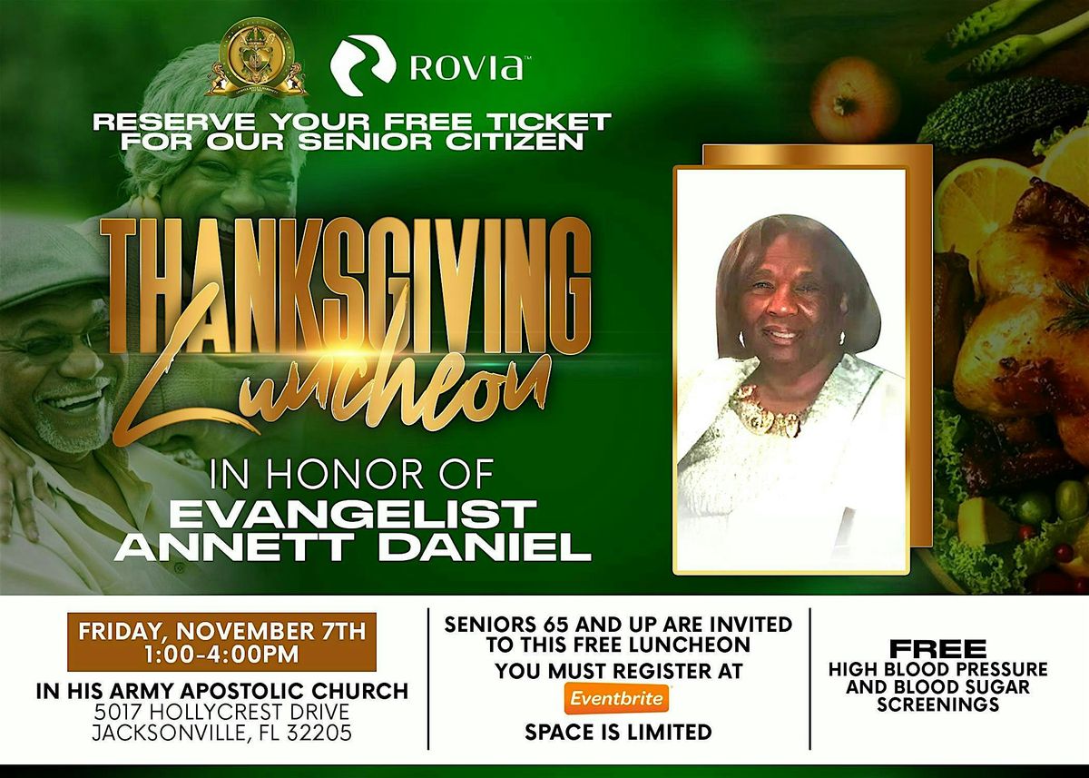 Free Senior Citizen Thanksgiving Luncheon-Honoring Evangelist Annett Daniel