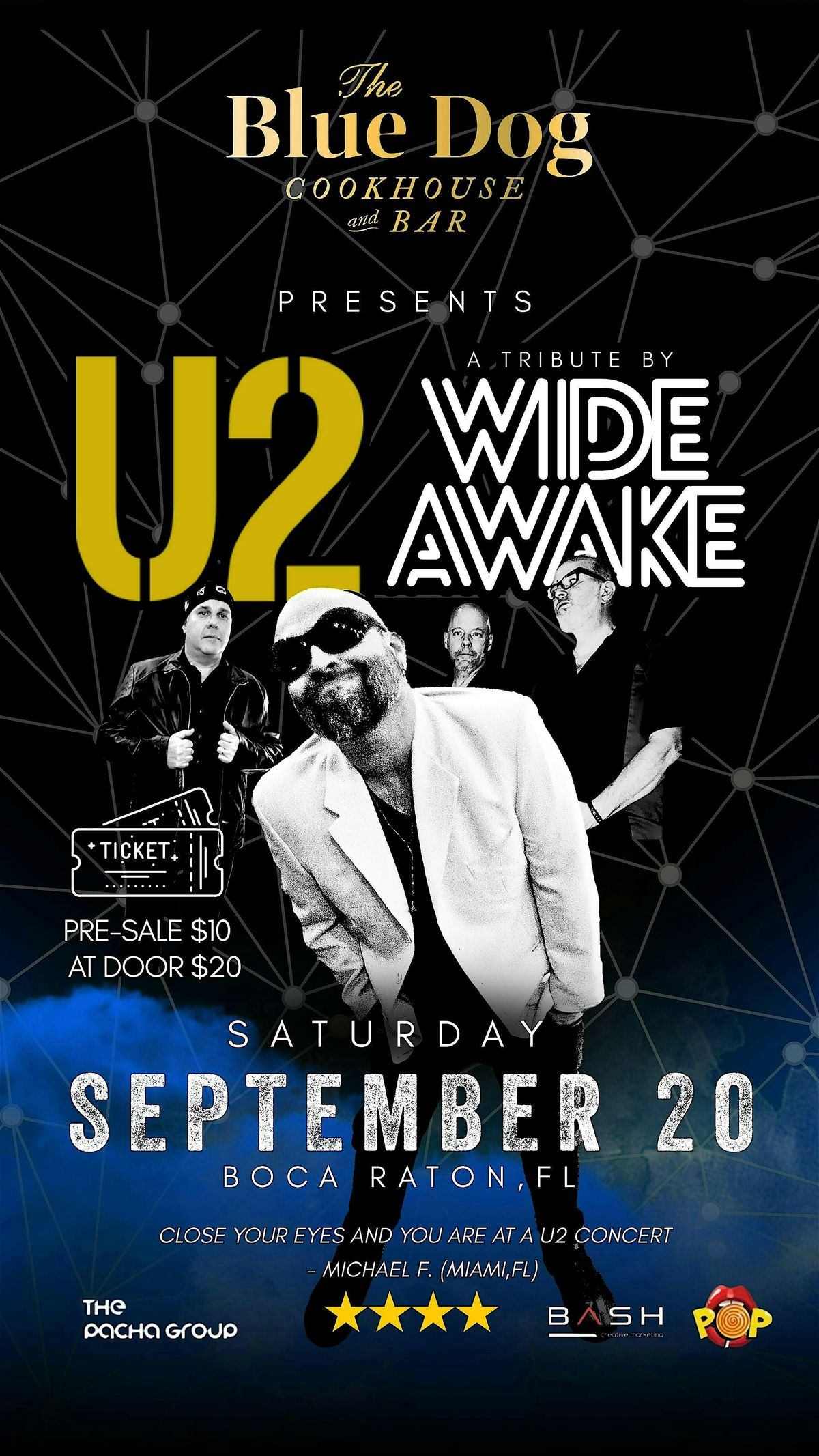 U2 Live Tribute by WIDE AWAKE LIVE SATURDAY SEPT 20th @ THE BLUE DOG
