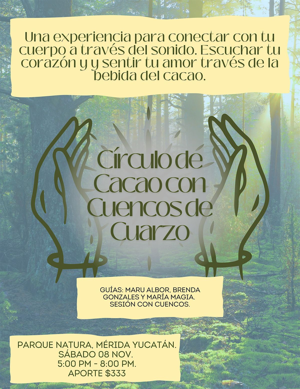 C\u00edrculo de Cacao con Cuencos de Cuarzos.