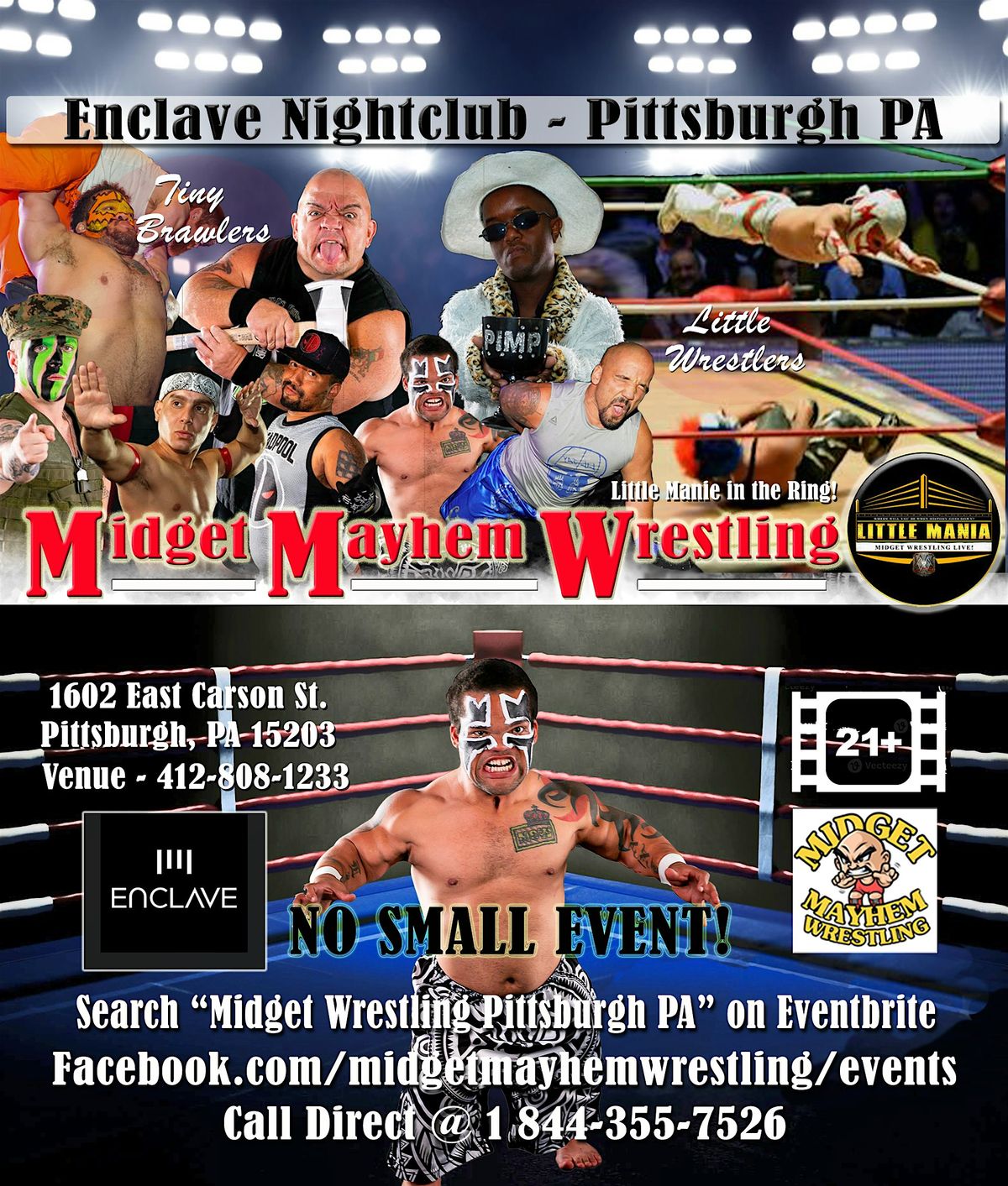 Midget Mayhem Wrestling Rips Through the Ring! Pittsburgh PA 21+