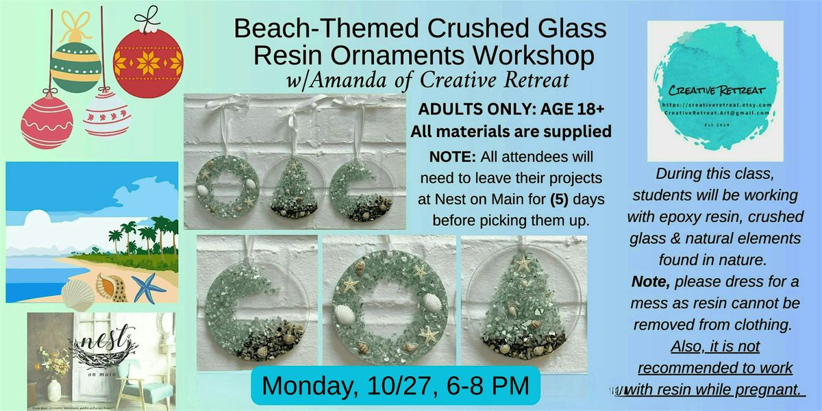 Beach-Themed Crushed Glass Resin Ornaments Workshop w\/Amanda