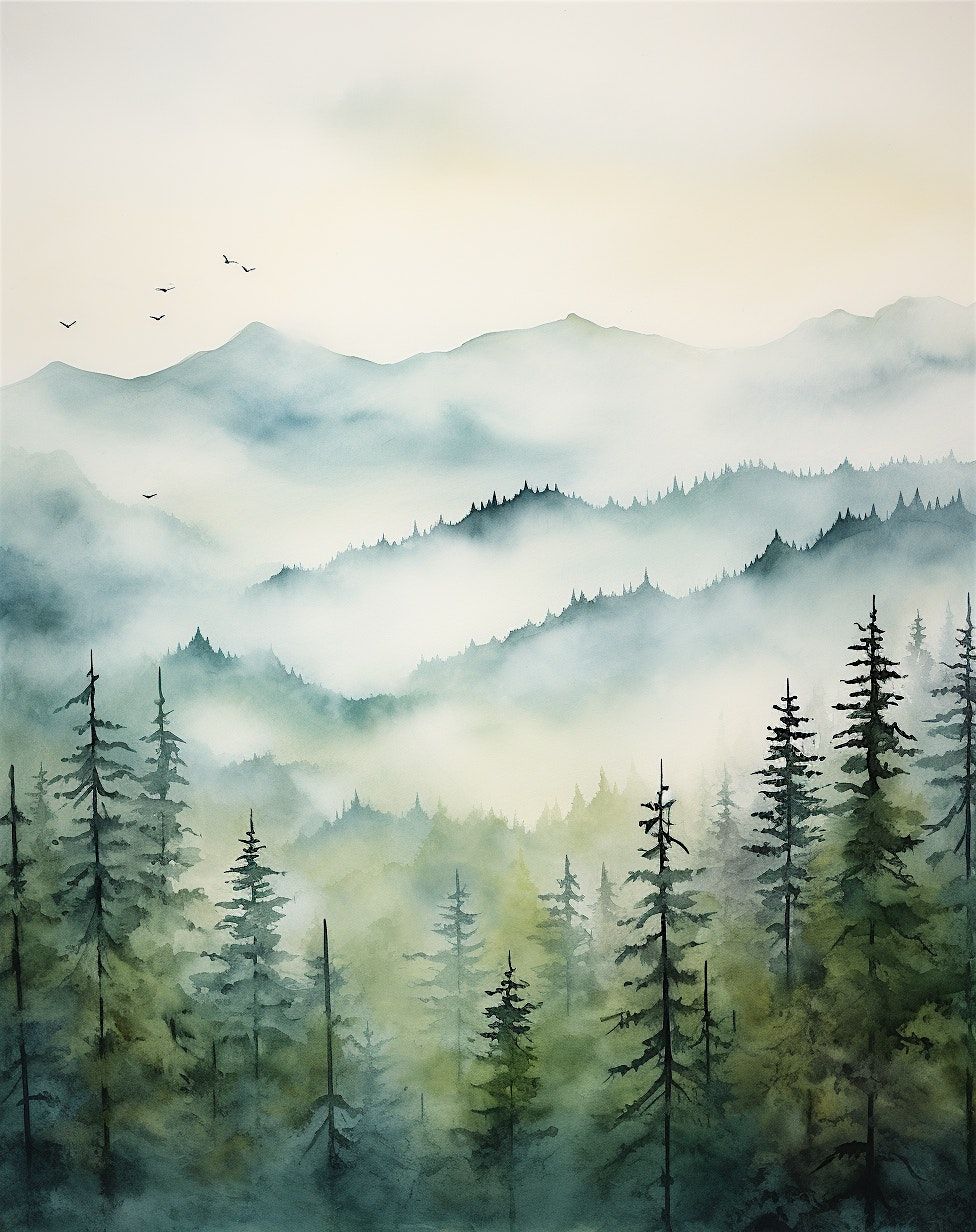 Forest in the Morning Mist in Watercolor - A Paint Along (like Paint & Sip)
