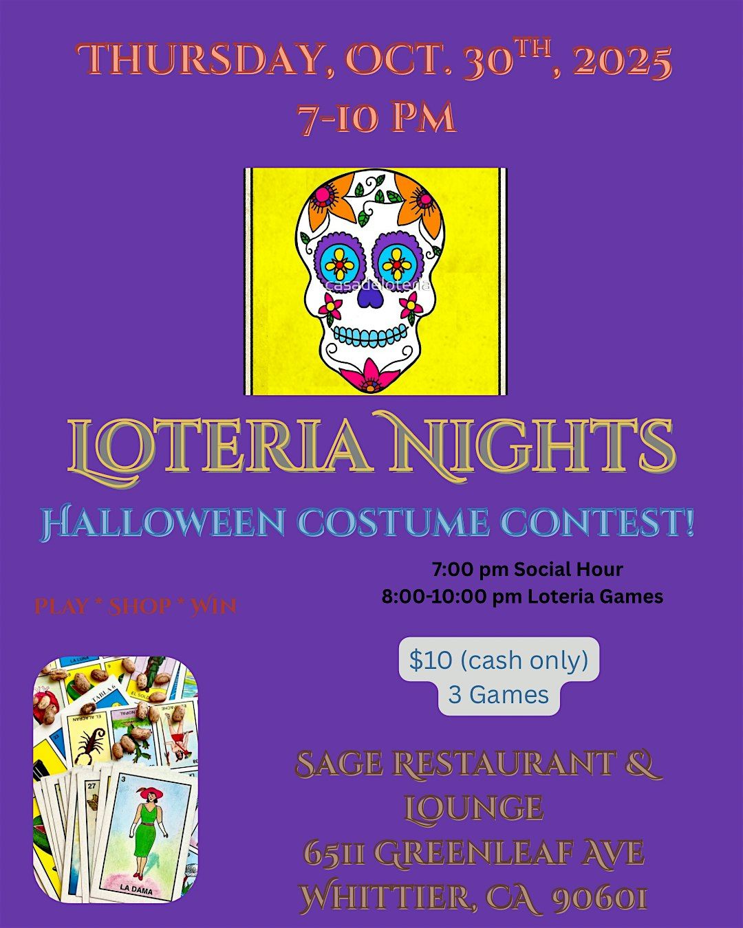 Loteria Nights at Sage Whittier Halloween Edition