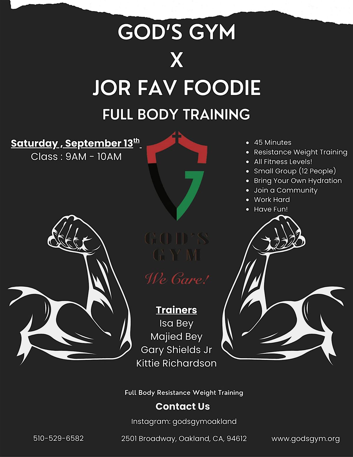 God's Gym x Jor Fav Foodie Collab! Full Body Weight Training Sept 13th 9AM