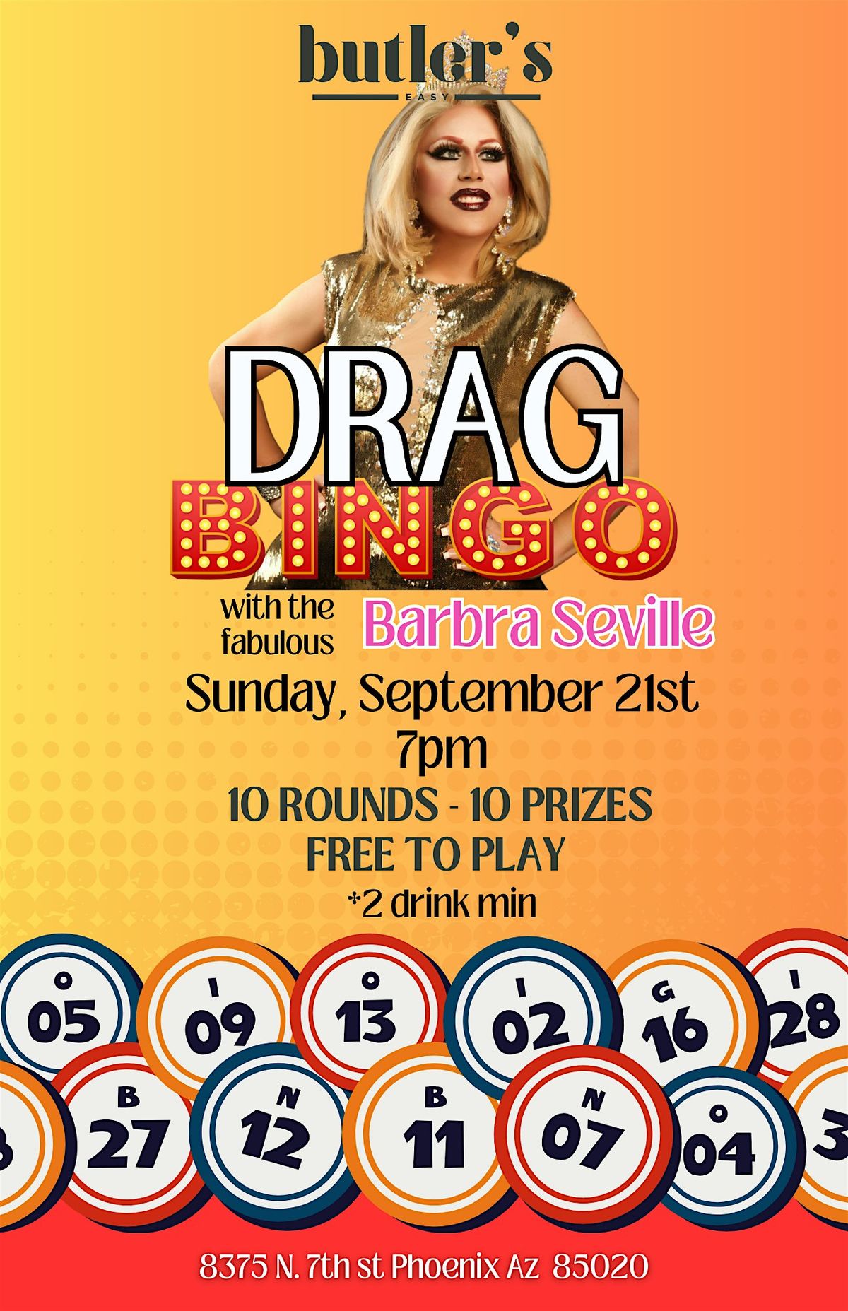 Drag BINGO at Butler's Easy - Feat. Barbra Seville