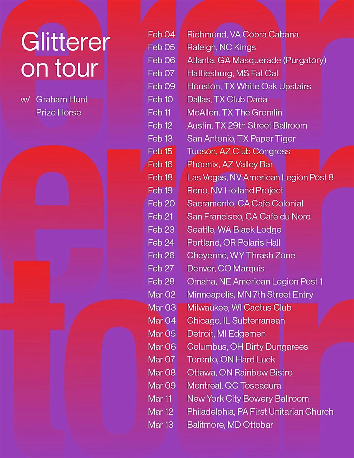 Glitterer LIVE in Richmond 02\/04\/26 @ Cobra Cabana