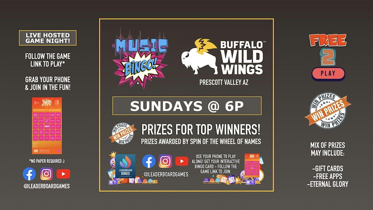 Music BINGO  Game Night | Buffalo Wild Wings - Prescott Valley AZ - SUN 6p