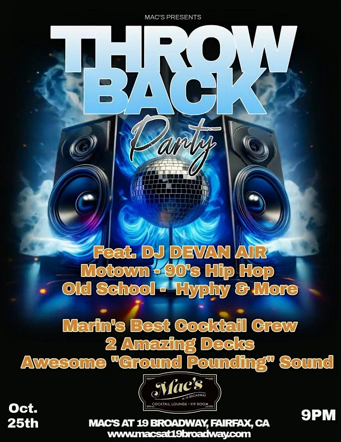Throwback Party @ Mac\u2019s \u2013 DJ Devan Air , Motown & Old School Hits!