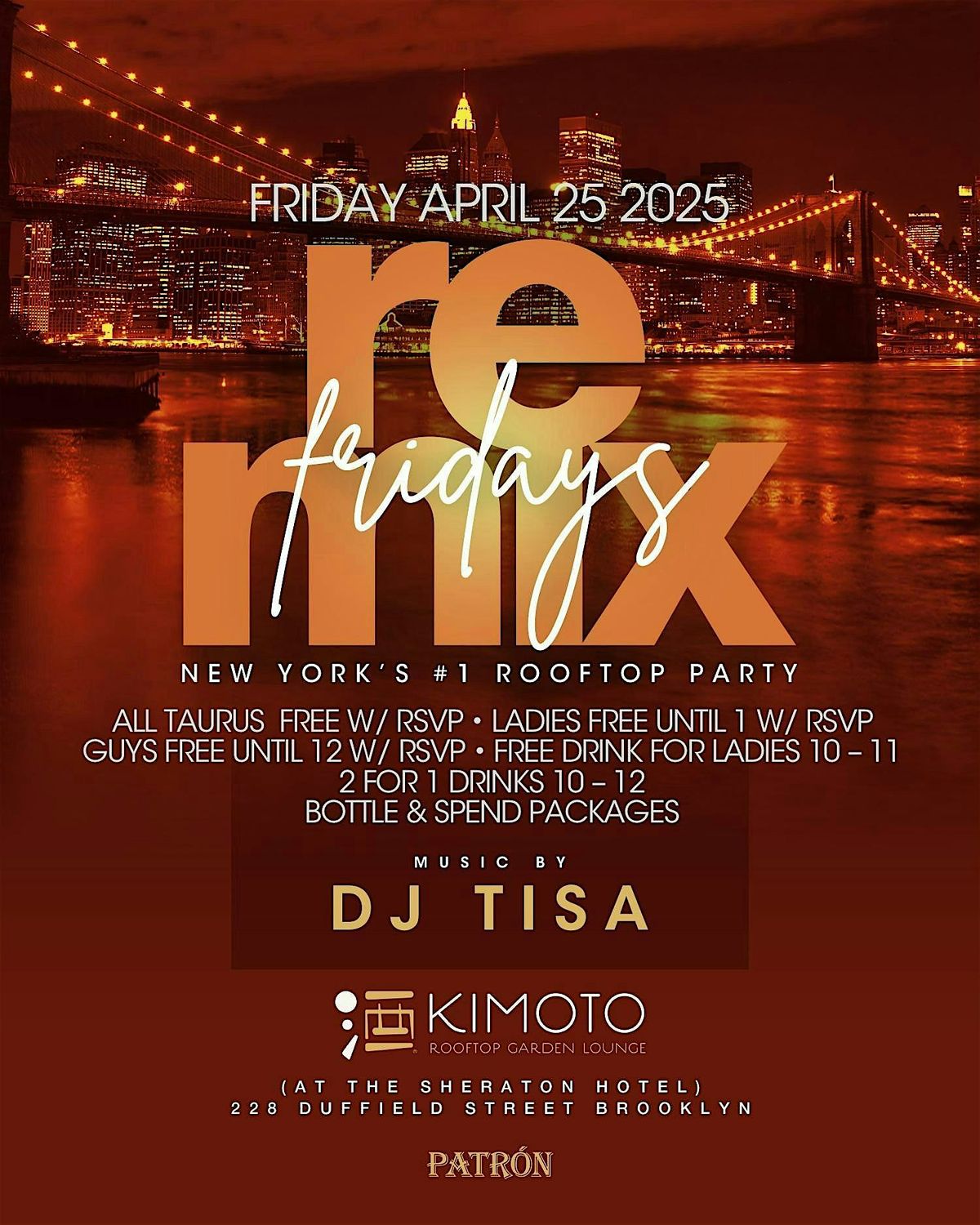 KIMOTO BEER GARDEN ROOFTOP REMIX FRIDAYS FREE ADMISSION GAMETIGHT LIST