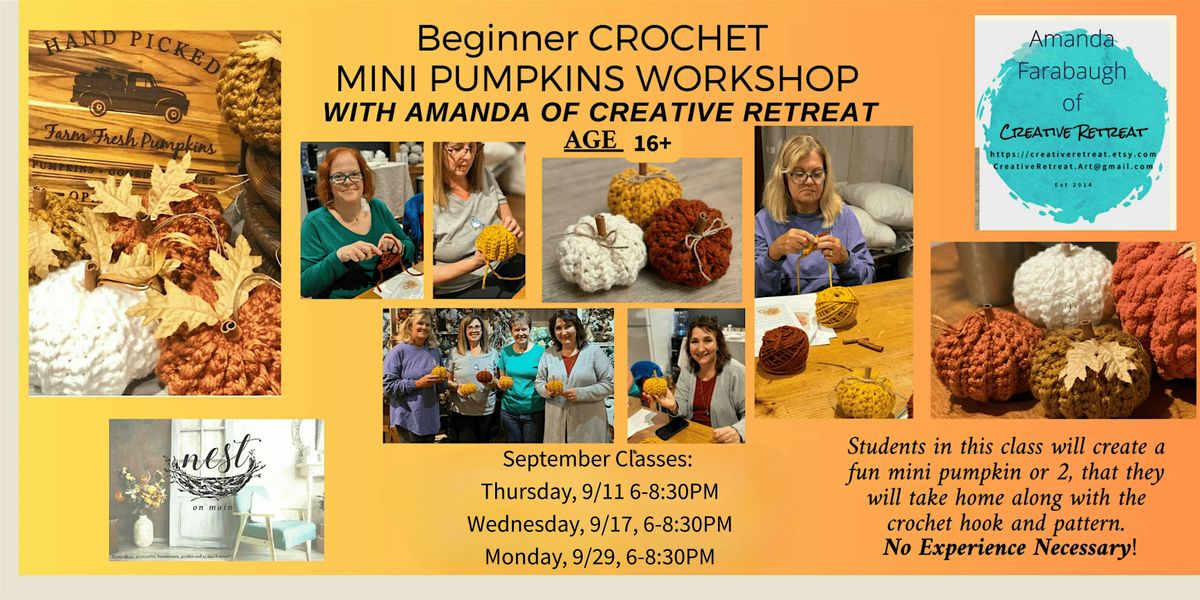 Beginner Learn to Crochet Mini Pumpkins Class w\/Amanda of Creative Retreat