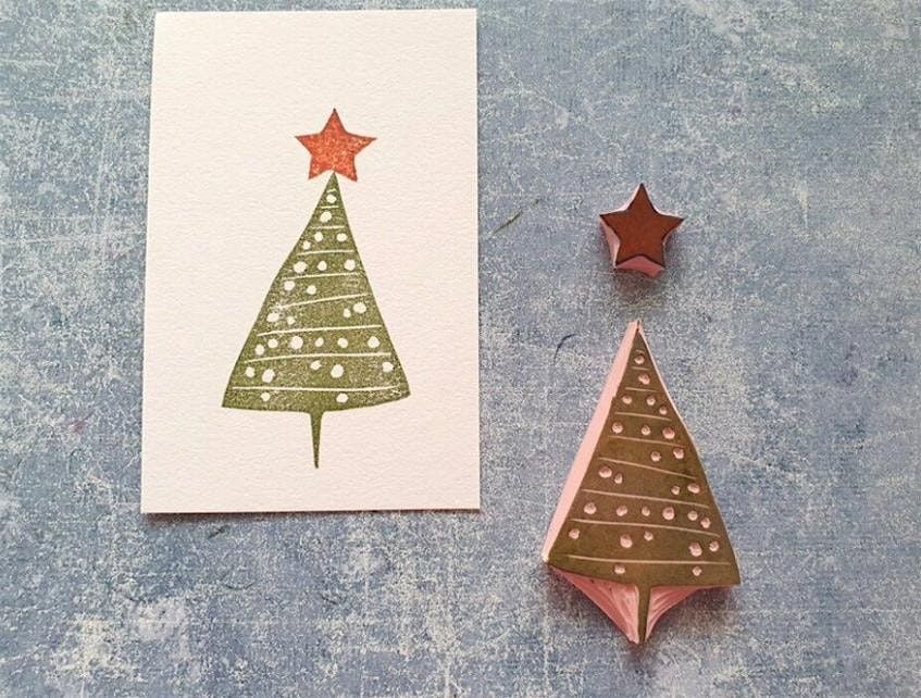 make your own christmas cards- hand cut stamps