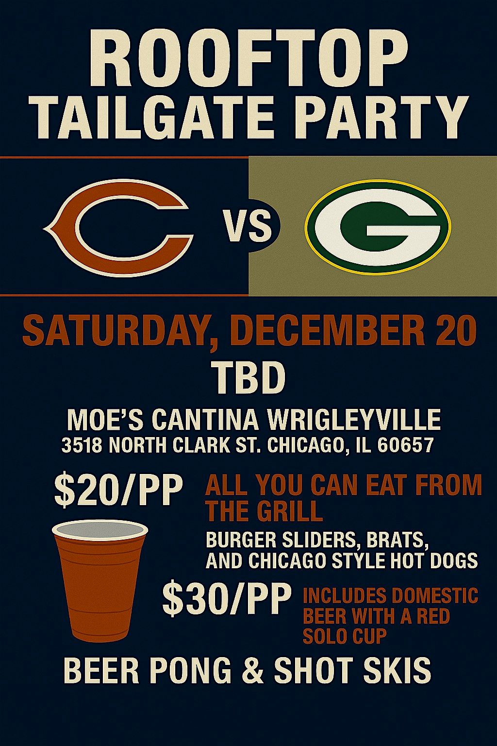 Rooftop Tailgate Party: Bears vs. Green Bay Packers