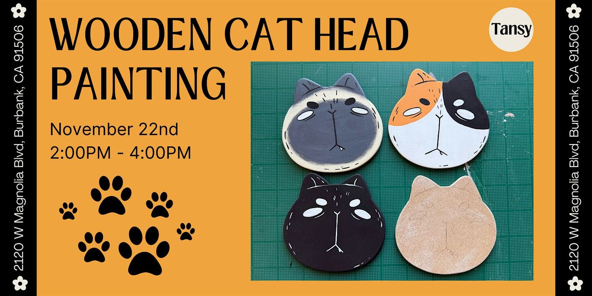 Wooden Cat Head Painting