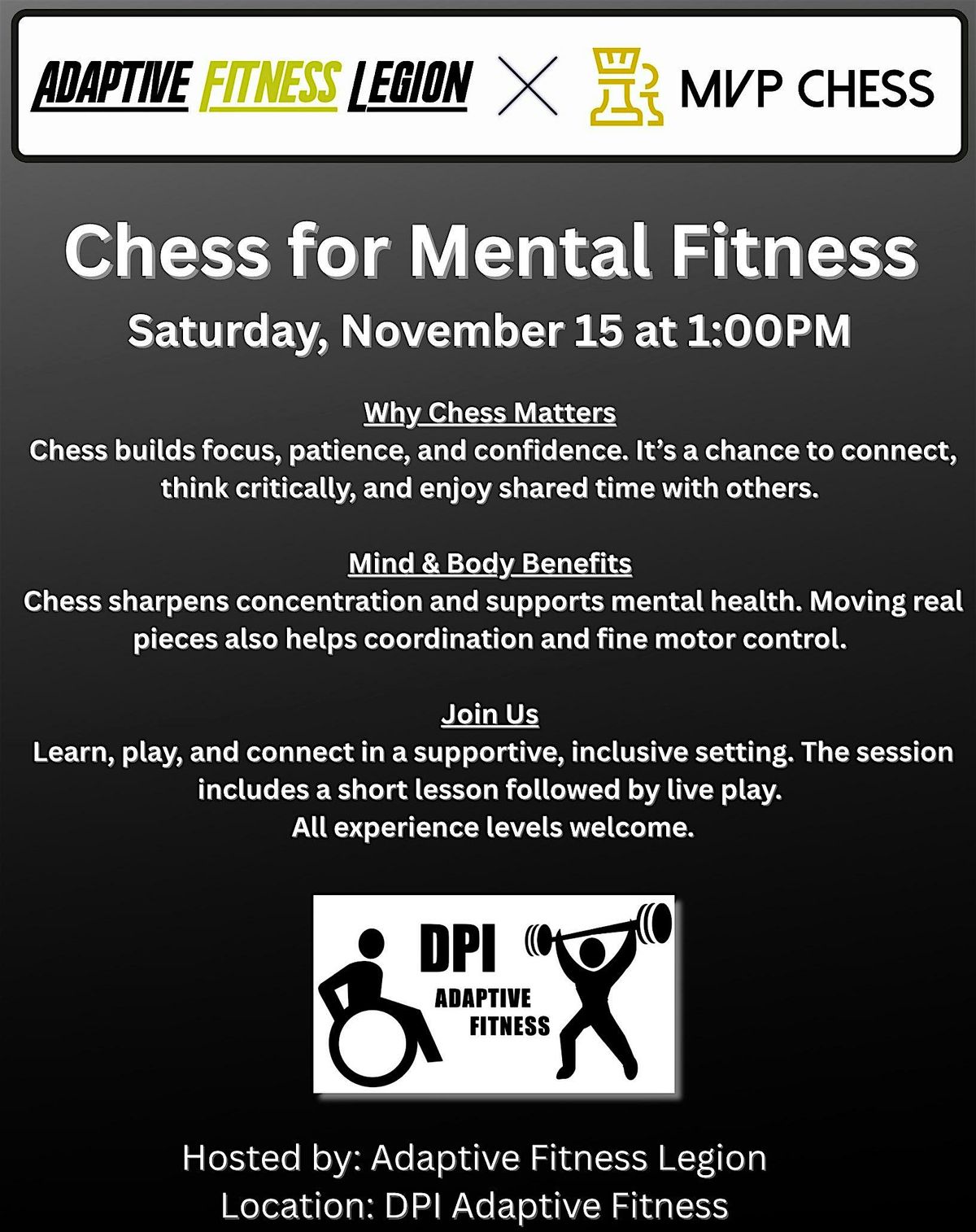 AFL & MVP Chess present Chess for Mental Fitness!