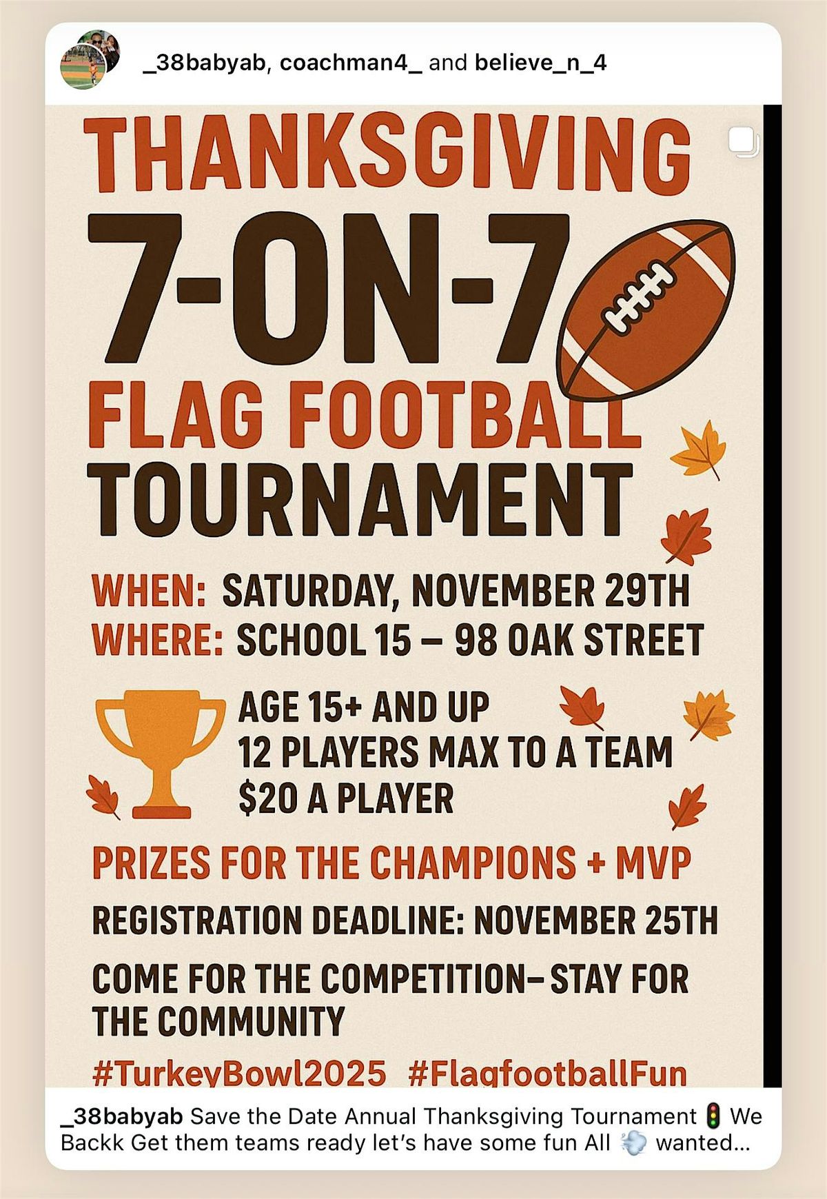 BYG Flag 7on7 Tournament Team captain registration
