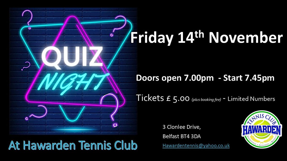 Quiz Night @ Hawarden Tennis Club - 14th November 2025