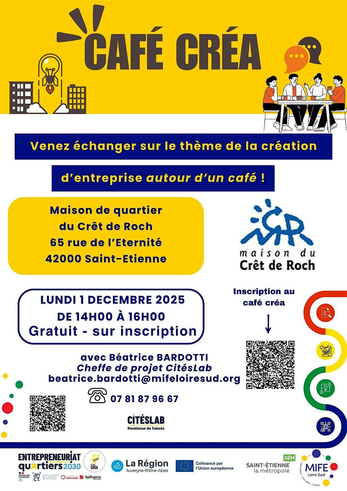 Caf\u00e9 cr\u00e9a Maison de quartier Cr\u00eat de Roch