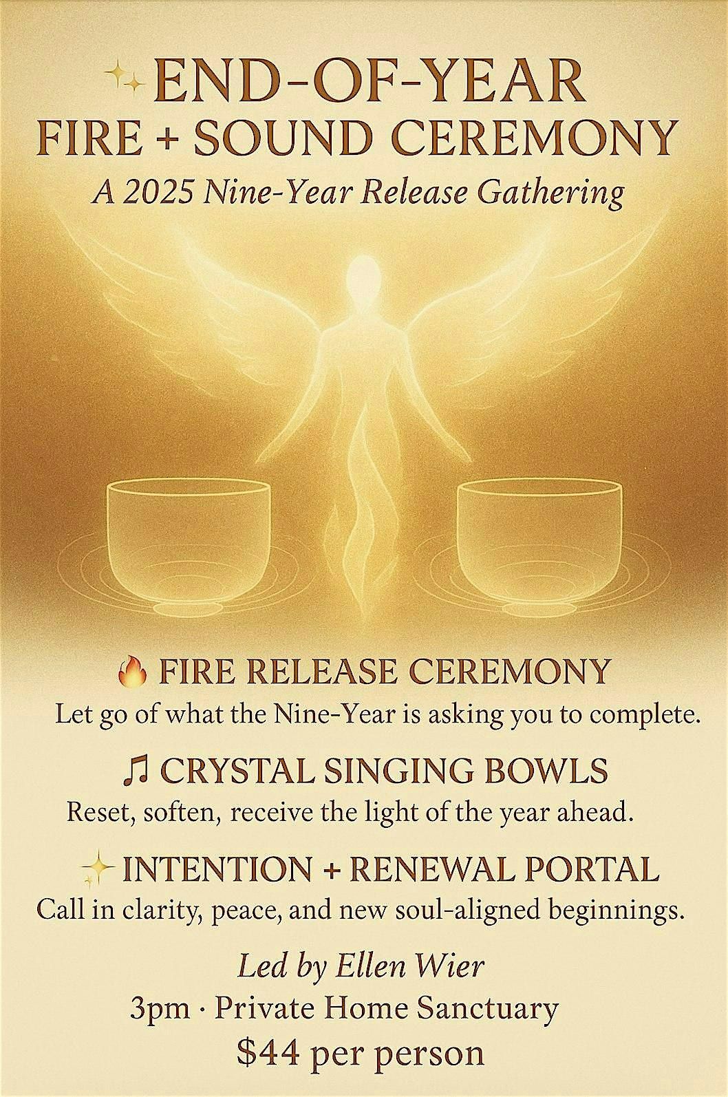 End of year fire ceremony, sound and release gathering