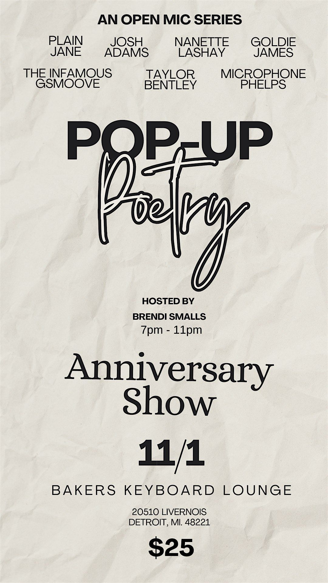 Pop-Poetry LIVE: @ Bakers keyboard lounge