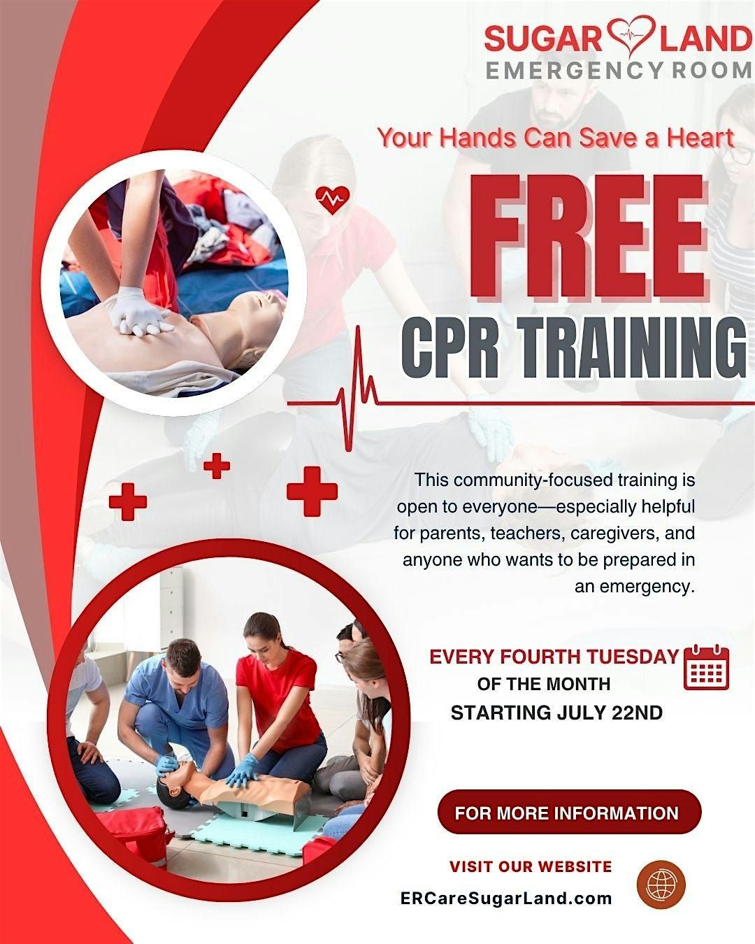 FREE CPR Classes \u2013 Every 4th Tuesday at Sugar Land Emergency Room