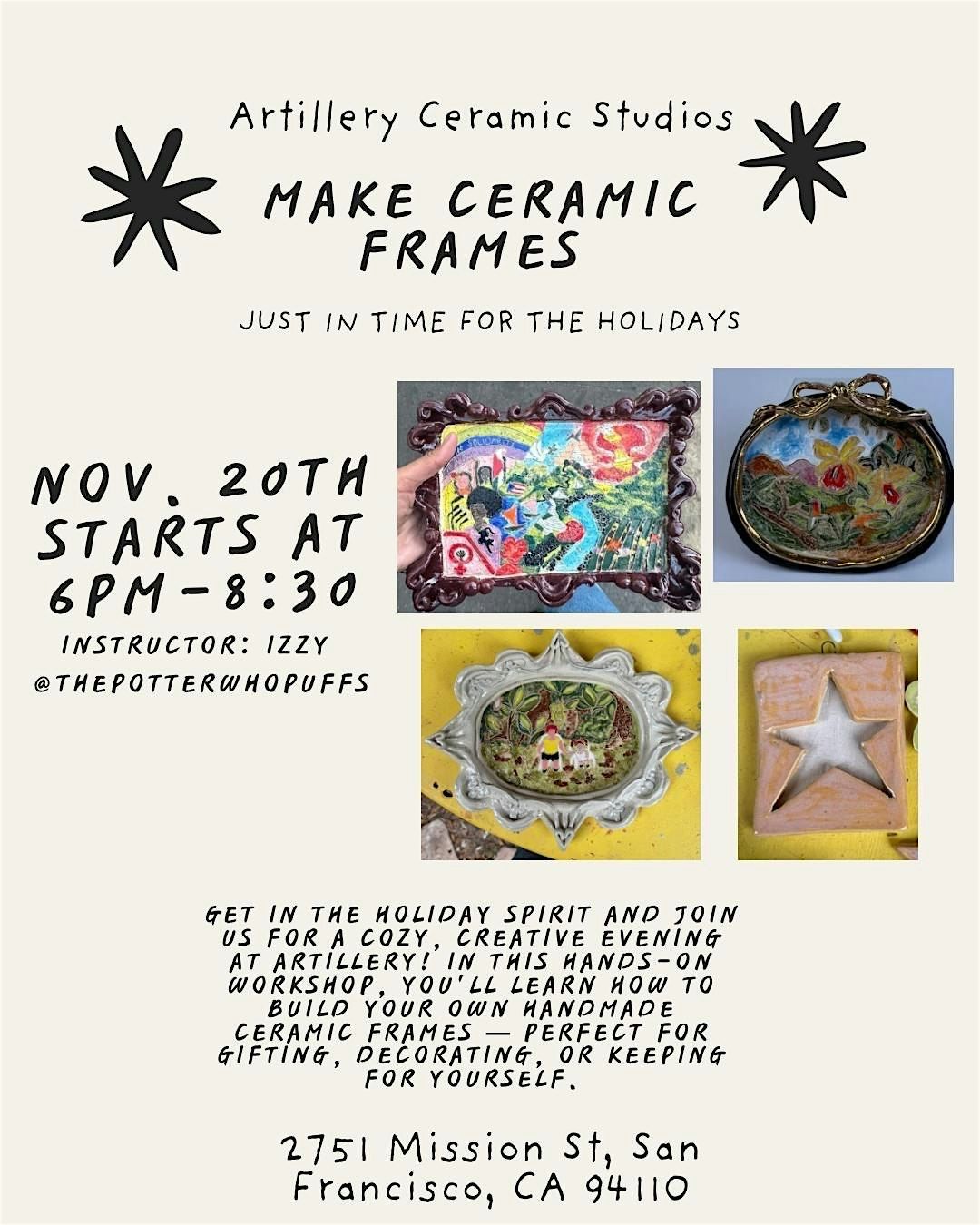 Make Ceramic Frames Workshop \u2014 Artillery Ceramic Studios, San Francisco