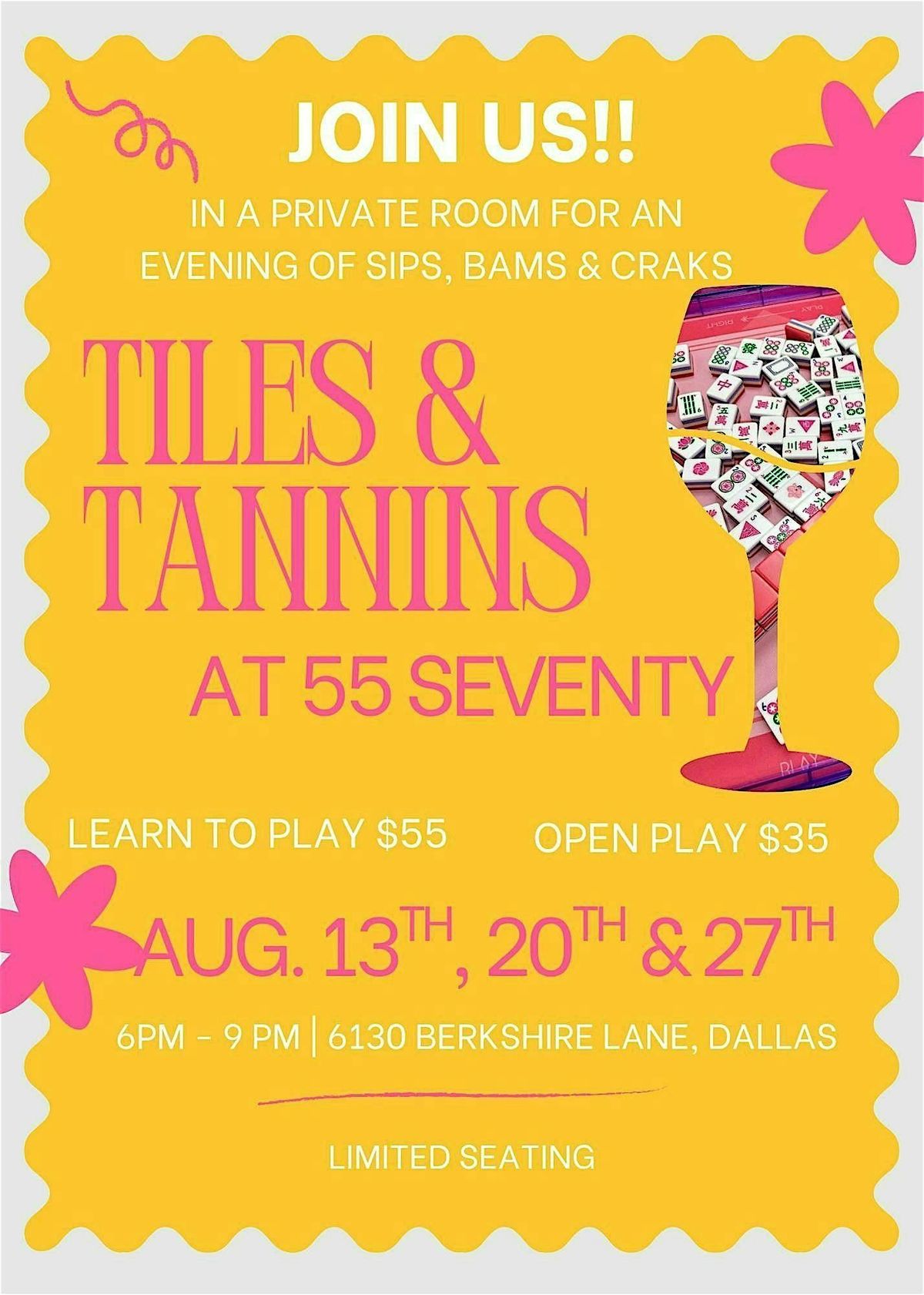 Join Us For Mahjong: TILES & TANNINS at 55 Seventy