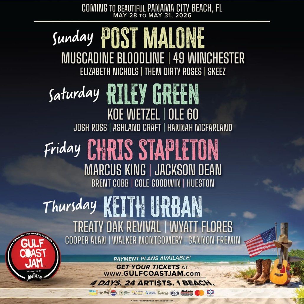 2026 Gulf Coast Jam: Post Malone Chris Stapleton Riley Green & Keith Urban - 4 Day Pass