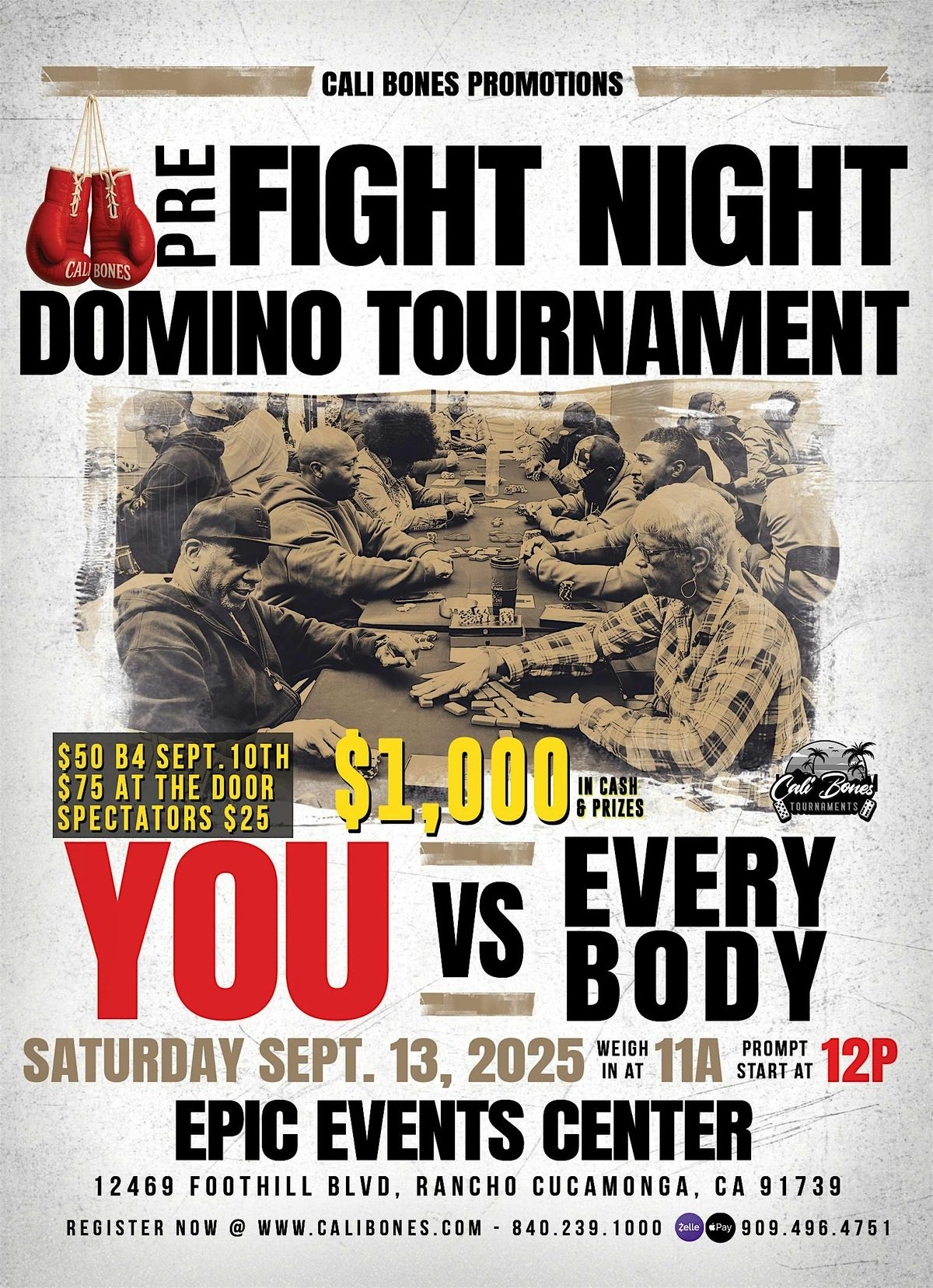 PRE-FIGHT DOMINO TOURNAMENT SEPT. 13, 2025 @11A