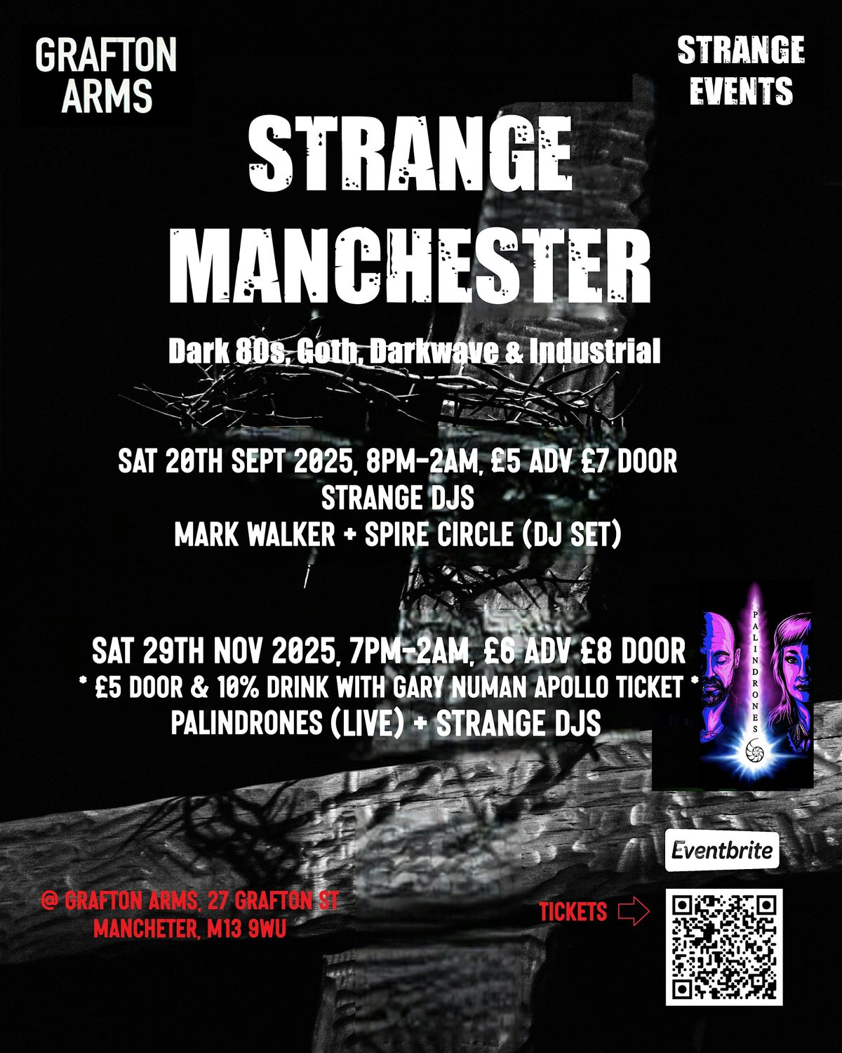 Strange Manchester + Palindrones live & cheap entry with Gary Numan ticket