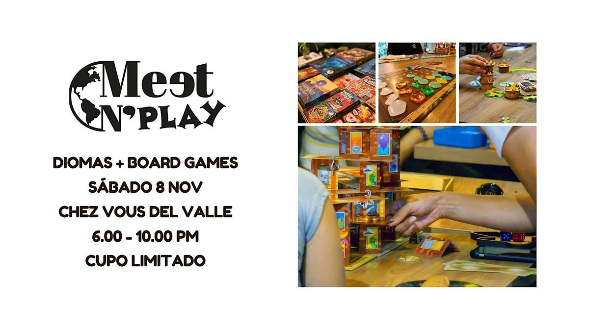 Meet n play. idiomas + boardgames