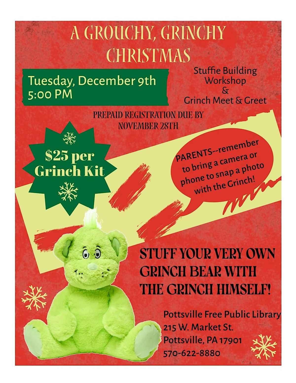 A Grouchy, Grinchy Christmas: Stuffie Workshop and Grinch Meet & Greet