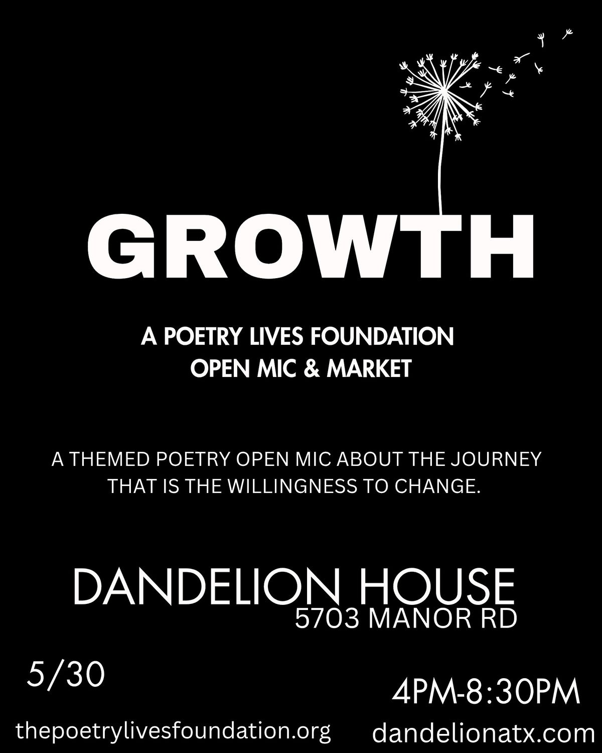 The Poetry Lives Foundation presents GROWTH: A themed open mic