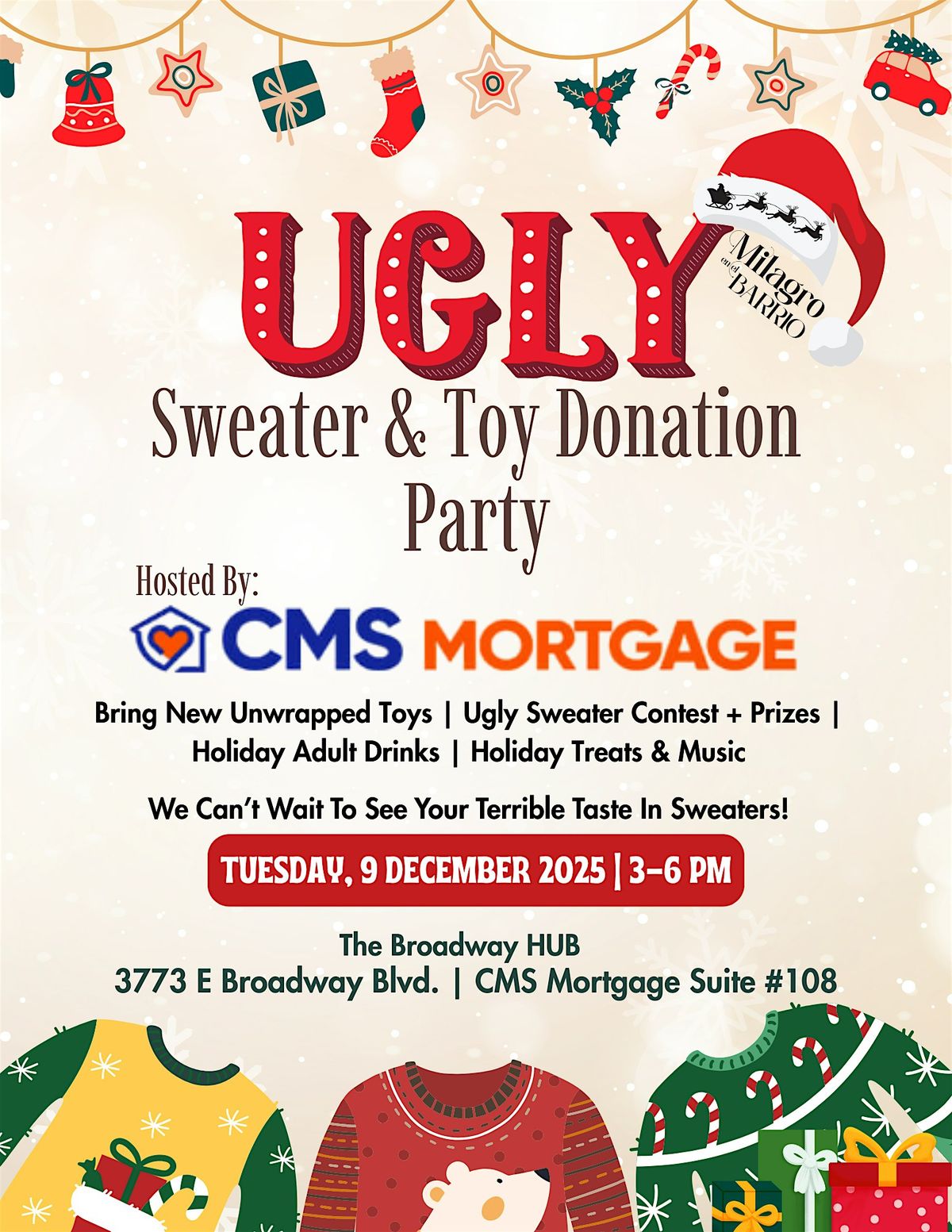 CMS Ugly Sweater Toy Drive Happy Hour