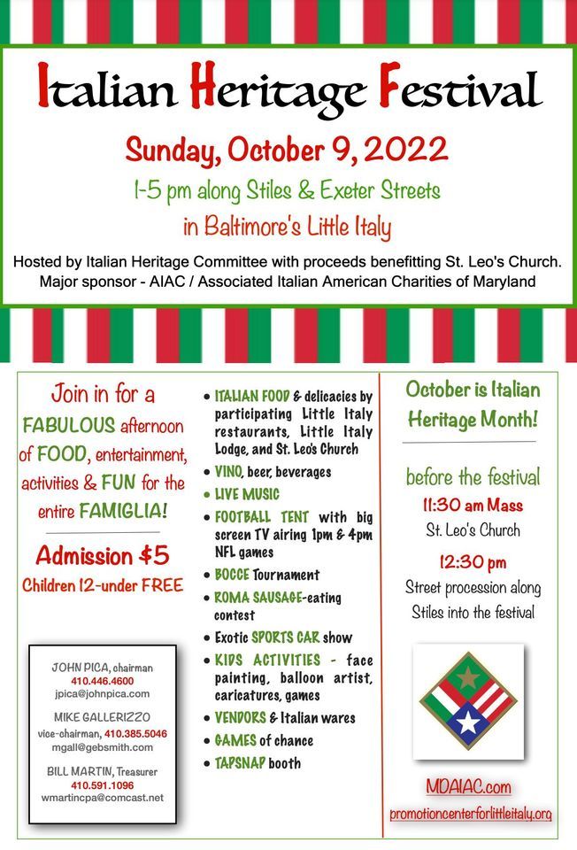 Italian Heritage Festival Baltimore Little Italy St. Leo's Church