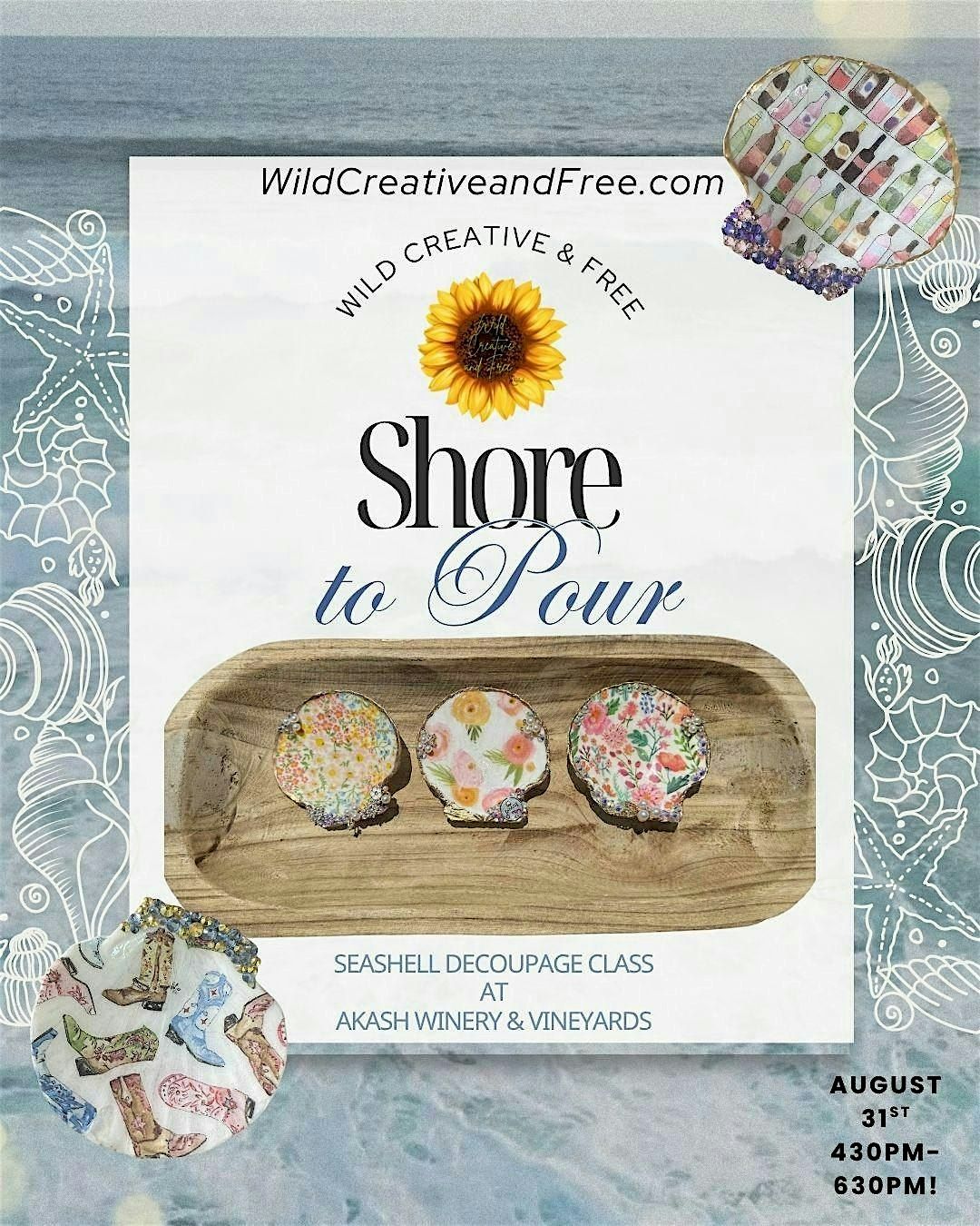 Shore to Pour: Seashell Decoupage Class at Akash Winery & Vineyards!