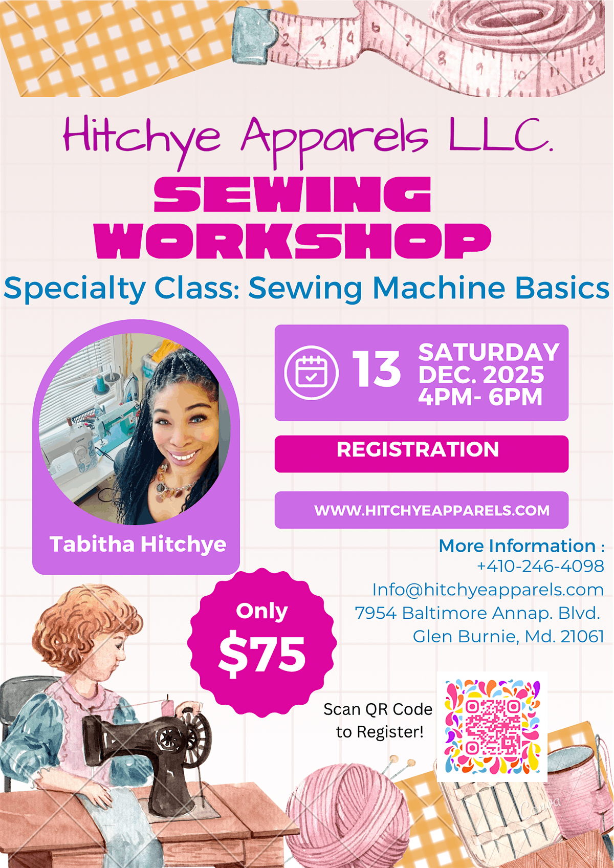 2 Hour Sewing Workshop: Sewing Machine Basics!
