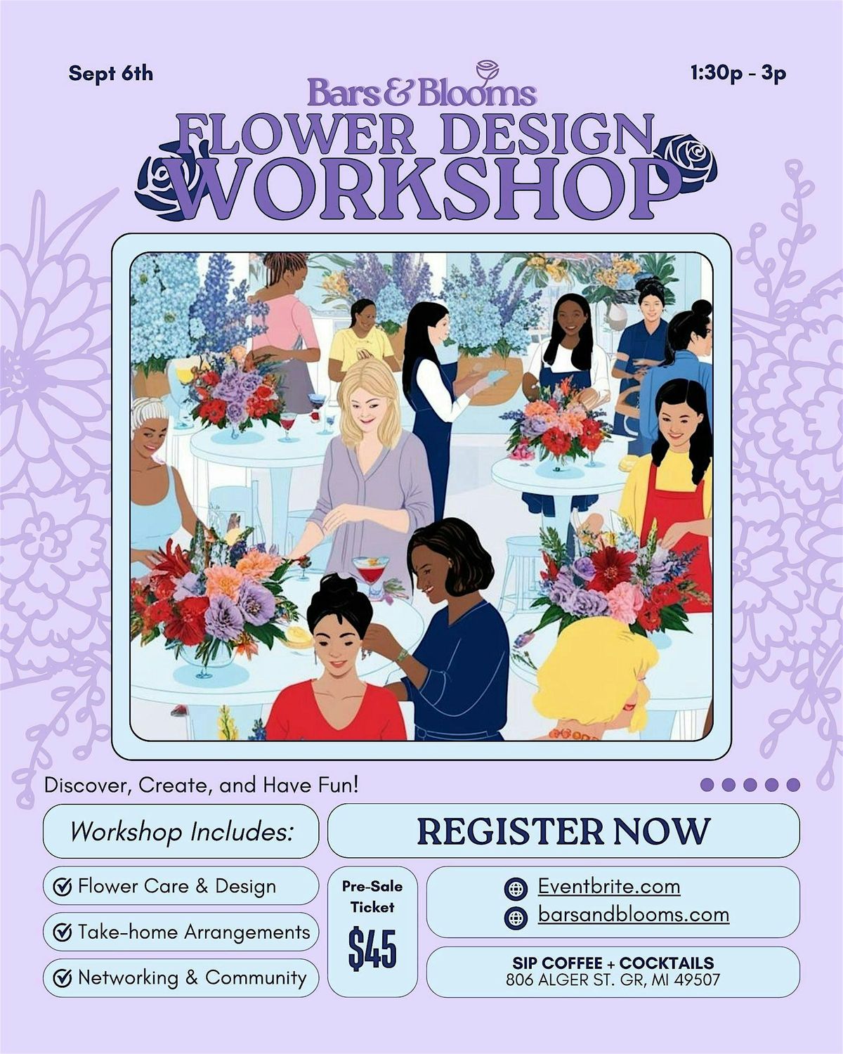 Bars & Blooms Flower Design Workshop 9.6.25