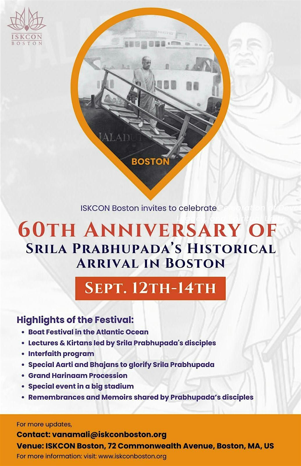 60th Anniversary of Srila Prabhupada's Arrival in Boston