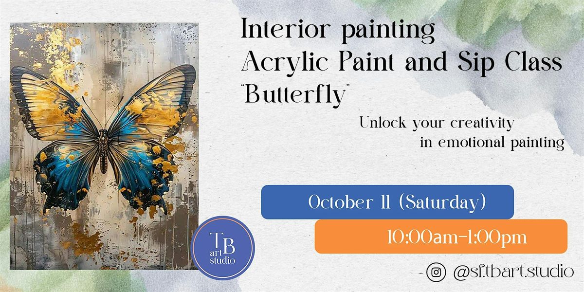 Interior painting Acrylic+texture+gold leaf \u201cButterfly\u201d