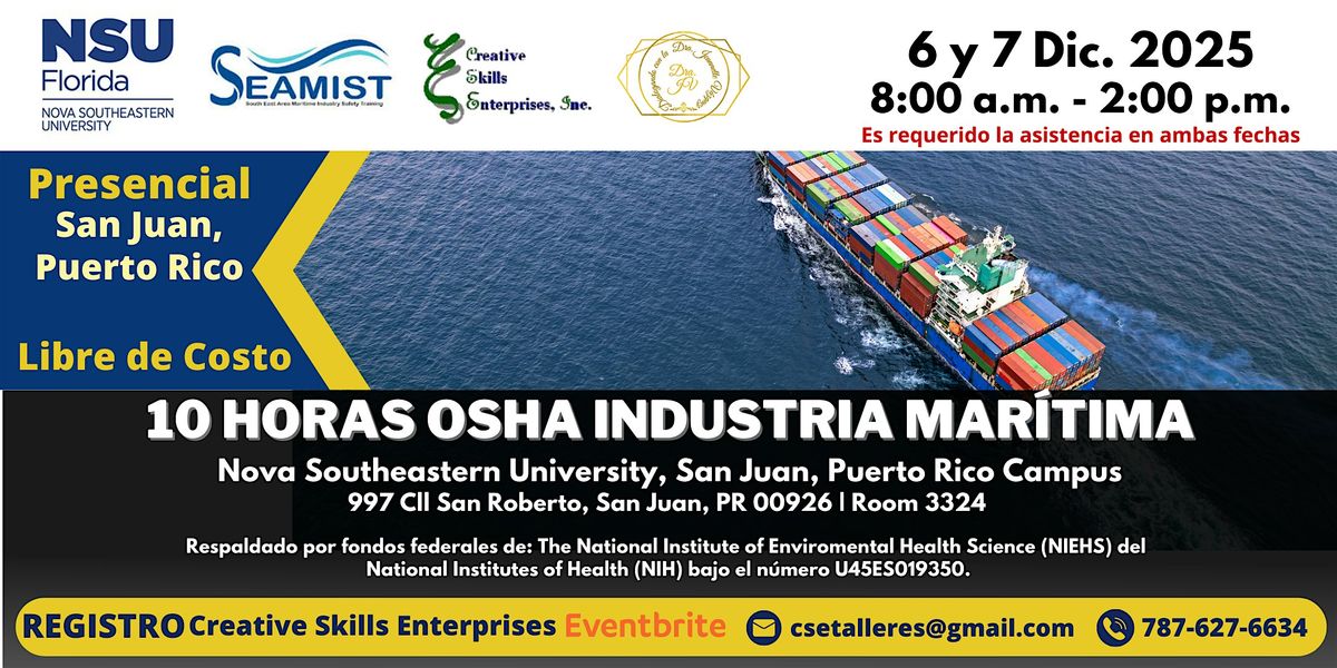 6 y 7 Dic.10 Horas OSHA Industria Mar\u00edtima| Presencial en San Juan, PR