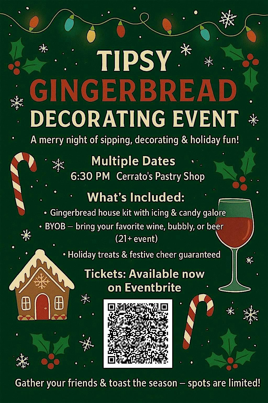 Tipsy Gingerbread House Decorating Event