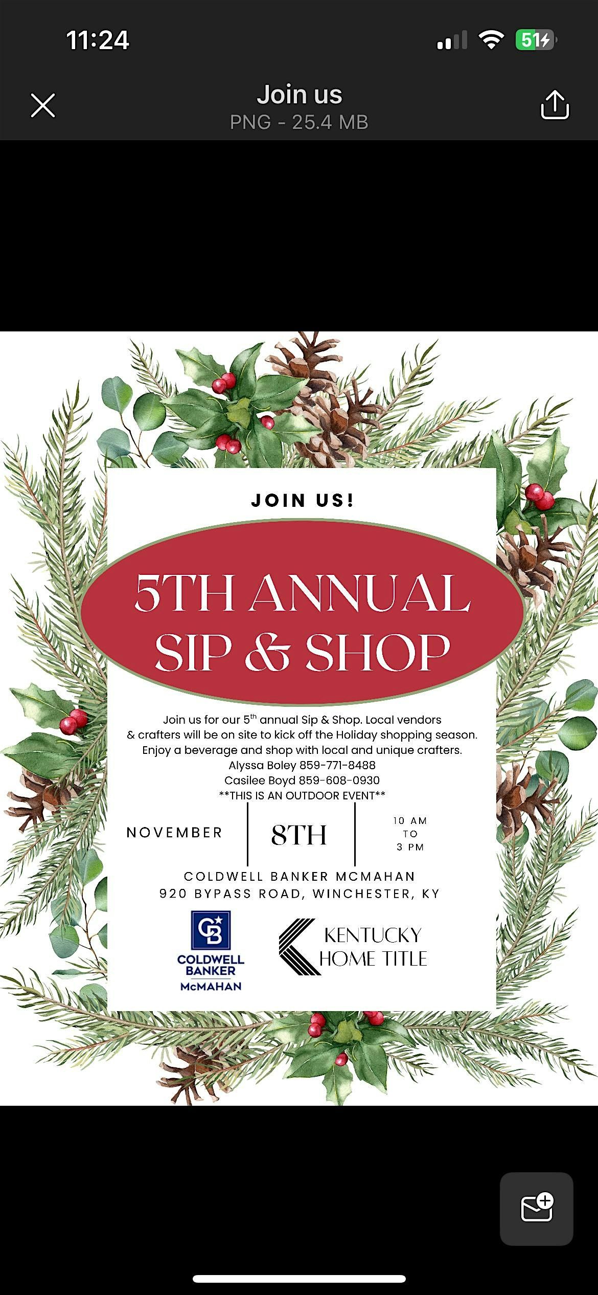 Nov 8th. Join us.Annual Sip N Shop @Coldwell Banker McMahan, Winchester, KY