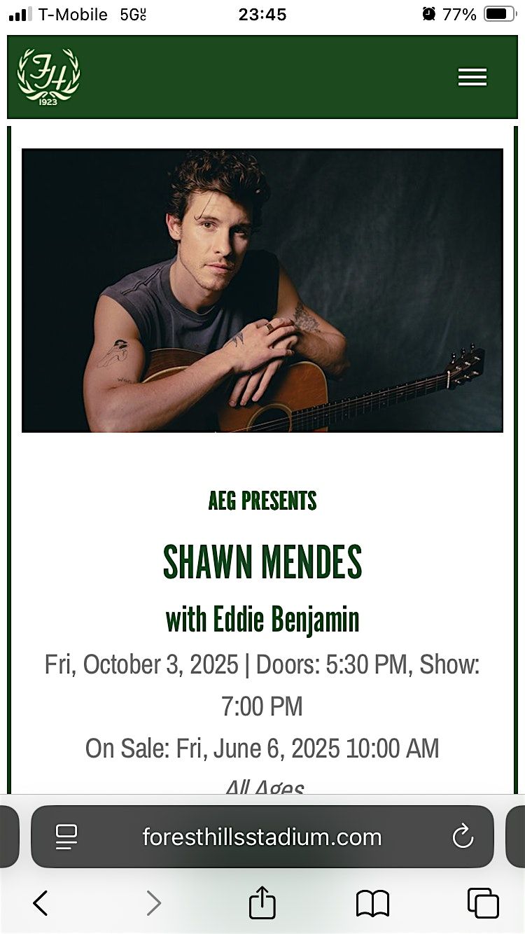 Shawn Mendes: The VIP Concert Experience at Forest Hills Stadium