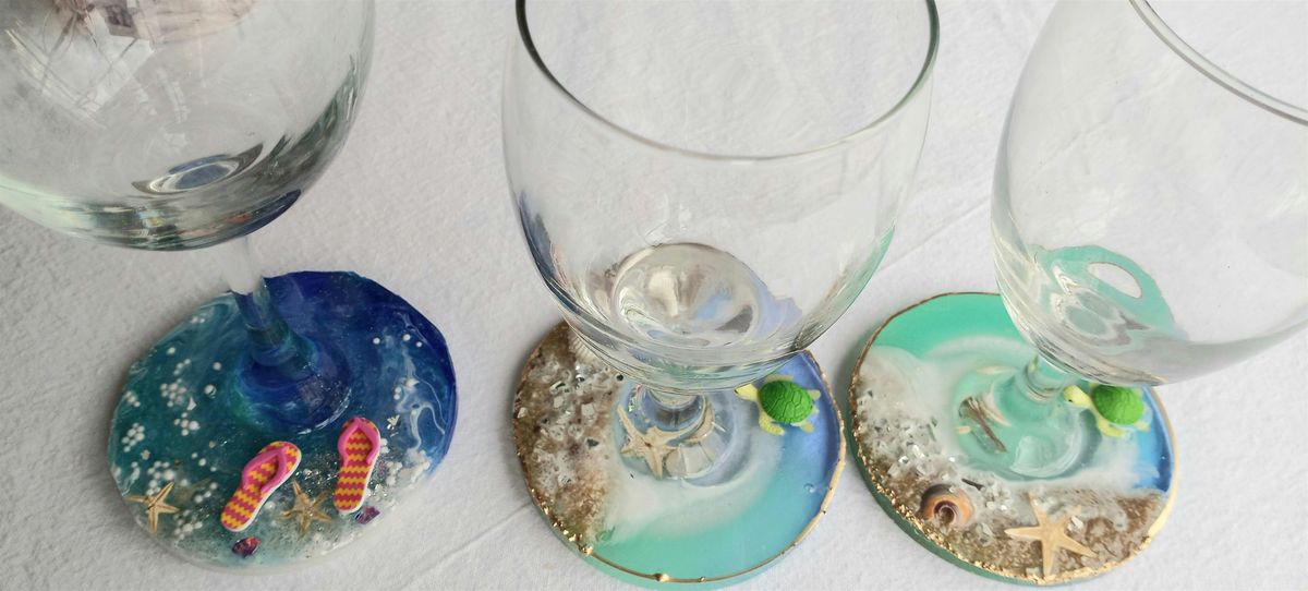 Resin beach scene wine glass or coffee cup with flip-flops or a turtle