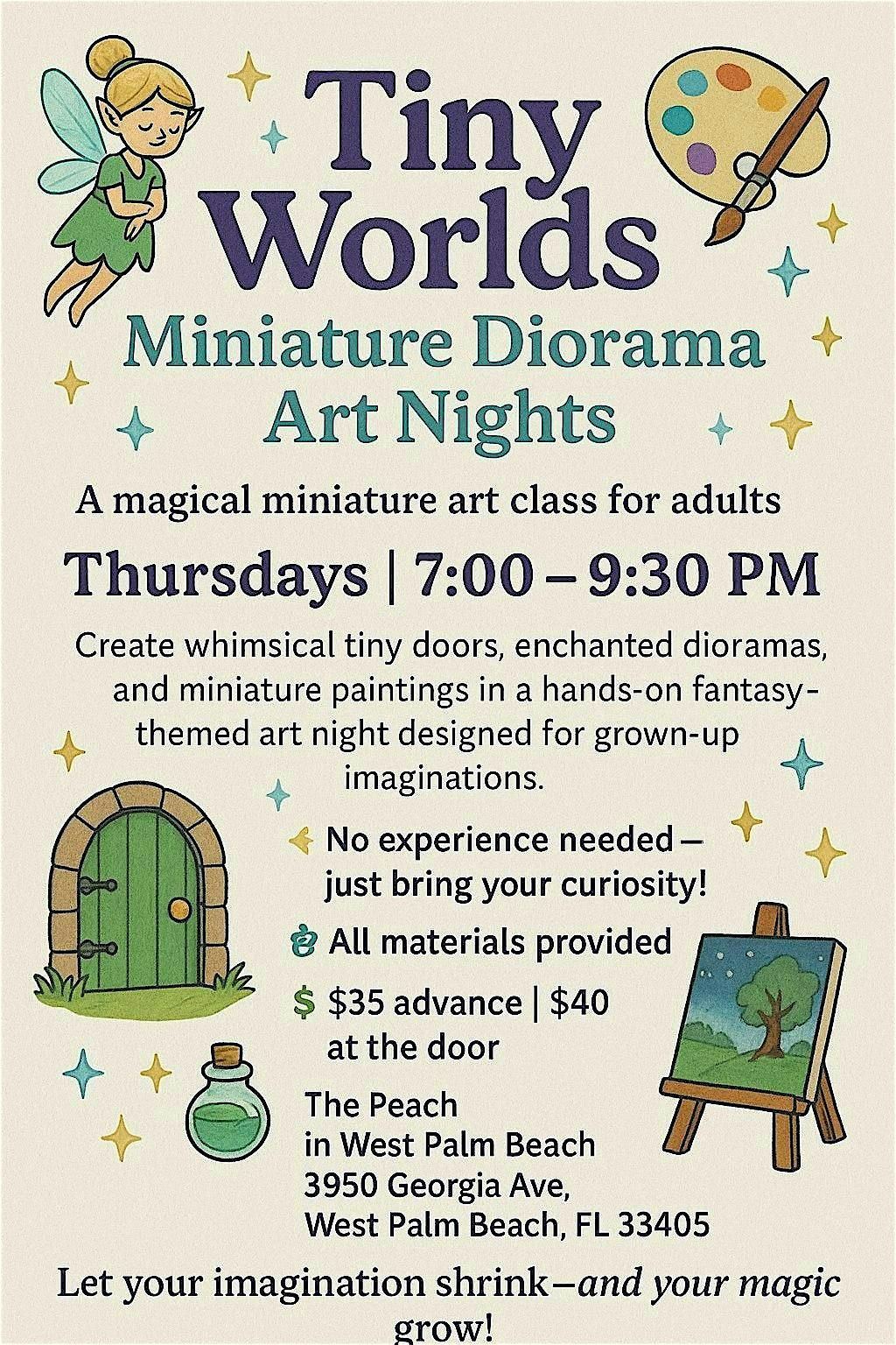 Thurs. Sept. 11, 202 \u201cTiny Worlds: Miniature Art Nights\u201d 7-9:30 PM